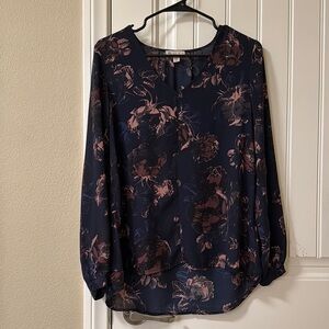 Lila Rose Blue Floral Relaxed Chiffon Longsleeve Blouse